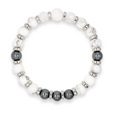 Men's Academic & Creative Bracelet: Howlite, Hematite, Clear Quartz and Silver